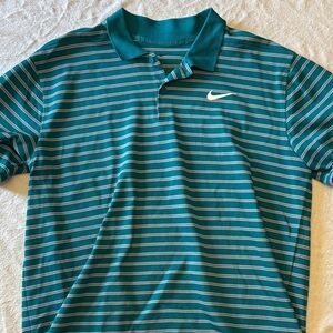 Nike Men's Teal and Pink Striped Polo